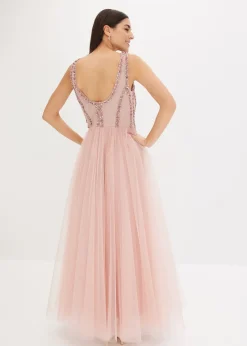 Femme bonprix Mode Festive|Robes|Robe longue en tulle fin avec sequins brodés