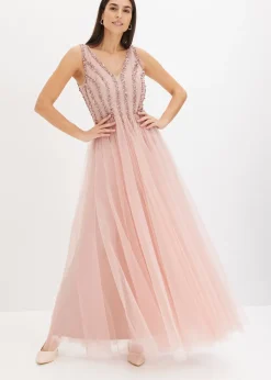 Femme bonprix Mode Festive|Robes|Robe longue en tulle fin avec sequins brodés