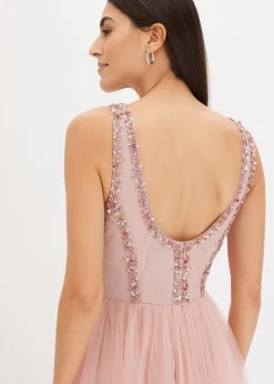 Femme bonprix Mode Festive|Robes|Robe longue en tulle fin avec sequins brodés