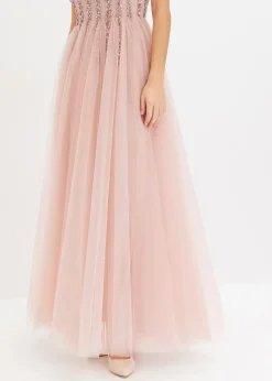 Femme bonprix Mode Festive|Robes|Robe longue en tulle fin avec sequins brodés