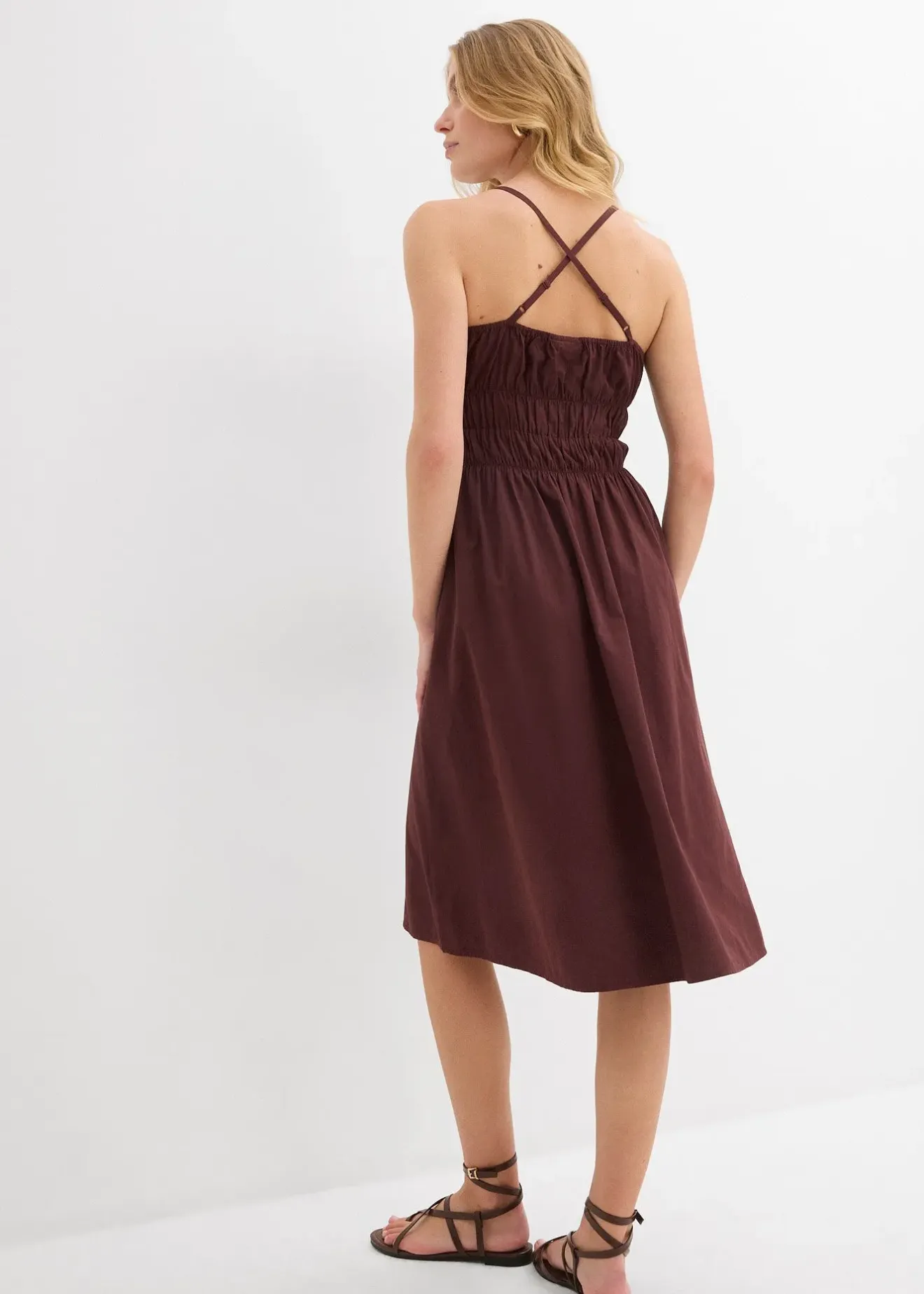 Femme bonprix Robes|Robe midi 100% coton à fines bretelles