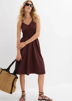 Femme bonprix Robes|Robe midi 100% coton à fines bretelles