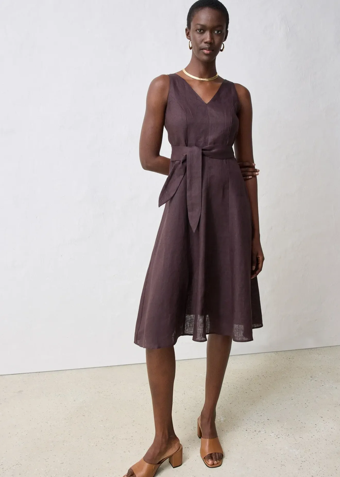 bonprix Robe midi 100% lin|Femme Premium