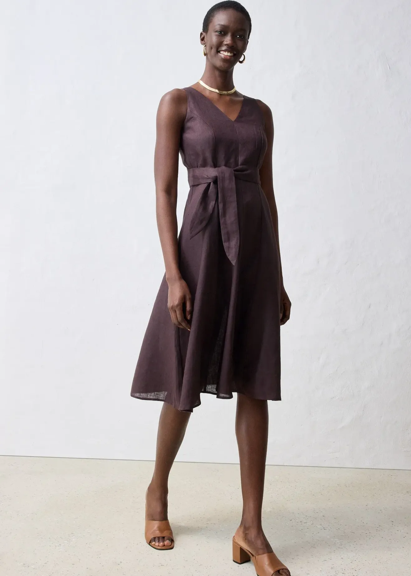 bonprix Robe midi 100% lin|Femme Premium