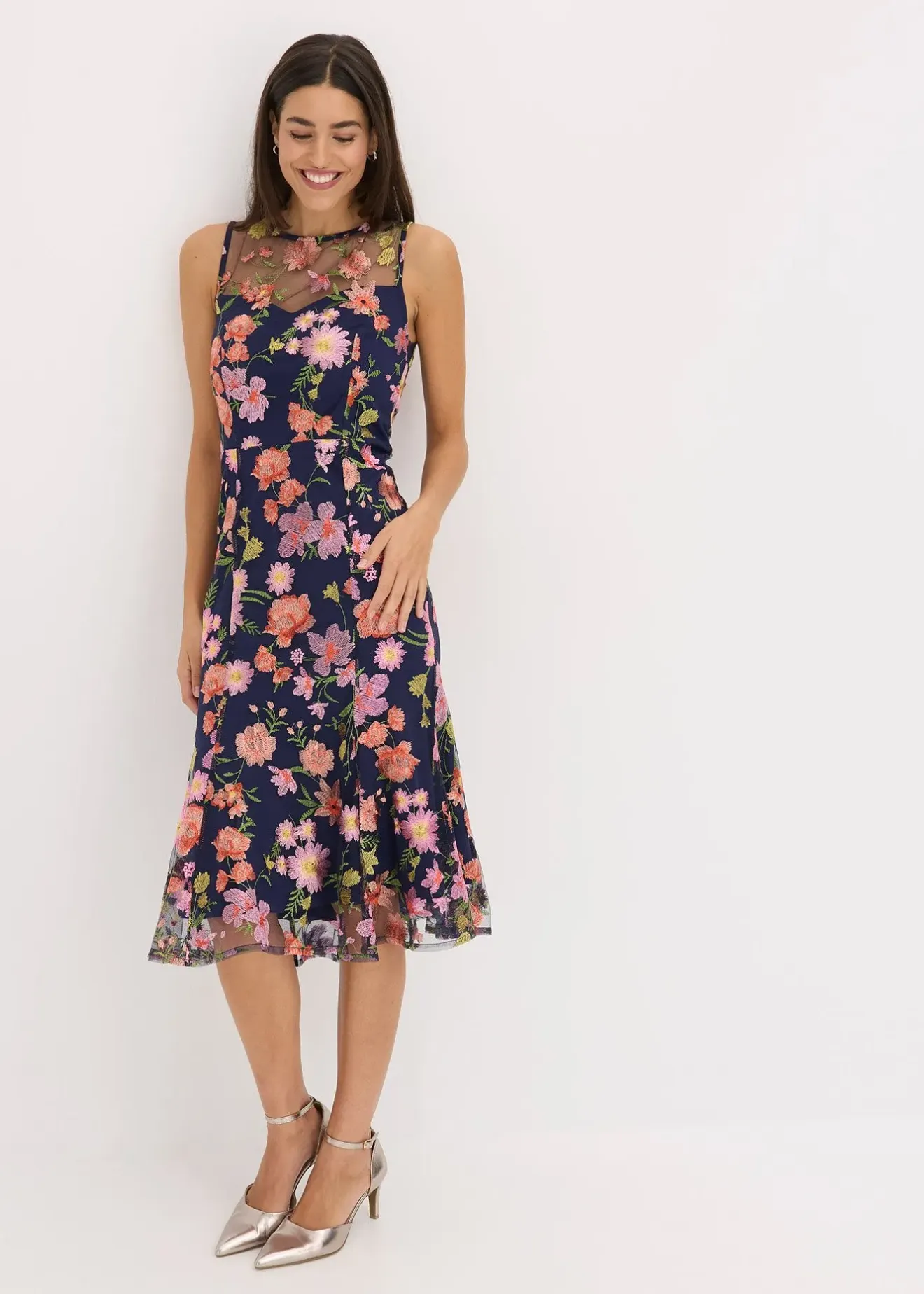 Femme bonprix Mode Festive|Robe midi avec broderies florales