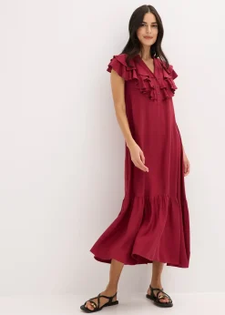 Femme bonprix Robes|Robe midi avec volants en crêpe texturé