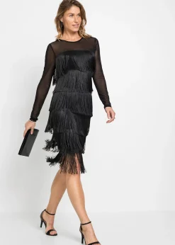 bonprix Robe midi en mesh léger à franges|Femme Tailles Petite|Robes