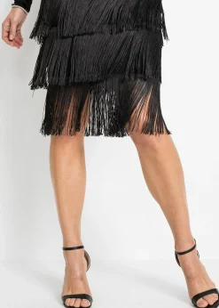 bonprix Robe midi en mesh léger à franges|Femme Tailles Petite|Robes