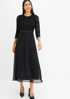 bonprix Robe midi en mousseline légère avec haut en dentelle|Femme Mode Festive|Robes