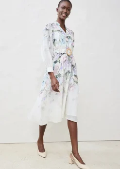 Femme bonprix Premium|Robe midi en ramie avec ceinture (ens. 2 pces)