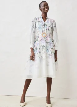 Femme bonprix Premium|Robe midi en ramie avec ceinture (ens. 2 pces)