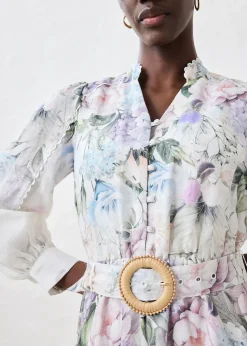 Femme bonprix Premium|Robe midi en ramie avec ceinture (ens. 2 pces)