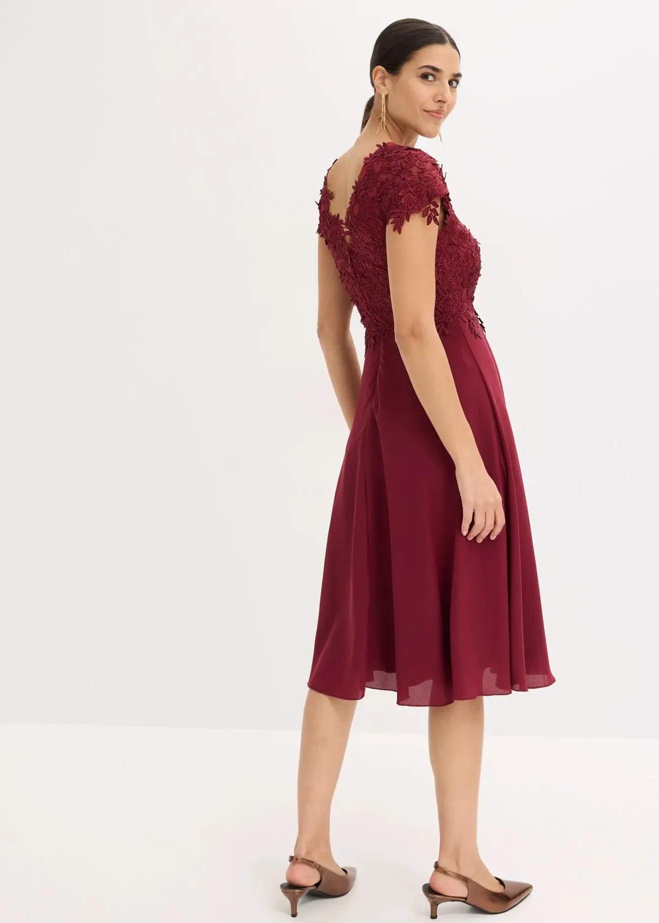 Femme bonprix Mode Festive|Robes|Robe midi en tulle délicat avec dentelle