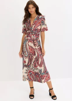 Femme bonprix Robes|Robe midi près du corps, style portefeuille