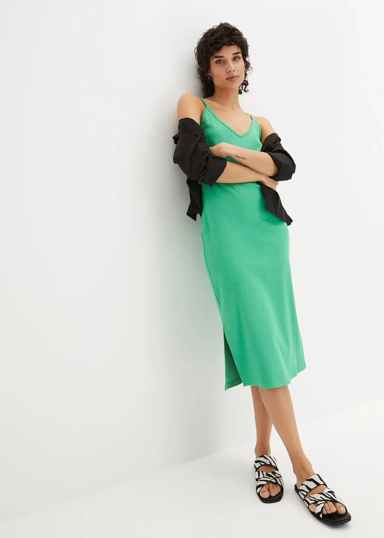 Femme bonprix Robes|Robe moulante en jersey coton côtelé