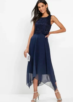 bonprix Robe premium en crêpe avec dentelle|Femme Mode Festive|Robes