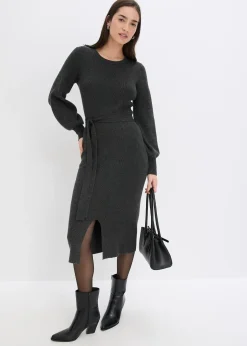 Femme bonprix Maille|Robes|Robe pull fluide et côtelée en viscose majoritaire