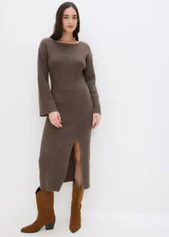 Femme bonprix Maille|Robes|Robe pull longue avec fente