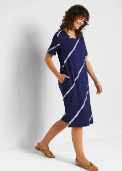 Femme bonprix Robes|Robe trapèze en jersey de coton avec poches, long. genou