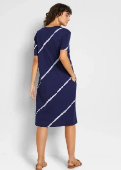 Femme bonprix Robes|Robe trapèze en jersey de coton avec poches, long. genou