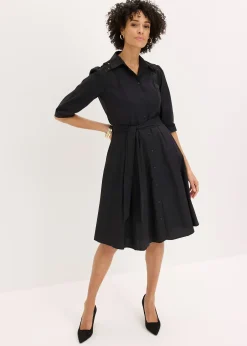 Femme bonprix Tailles Petite|Robes|Robe-chemise avec dentelle et lien à nouer