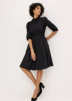 Femme bonprix Tailles Petite|Robes|Robe-chemise avec dentelle et lien à nouer