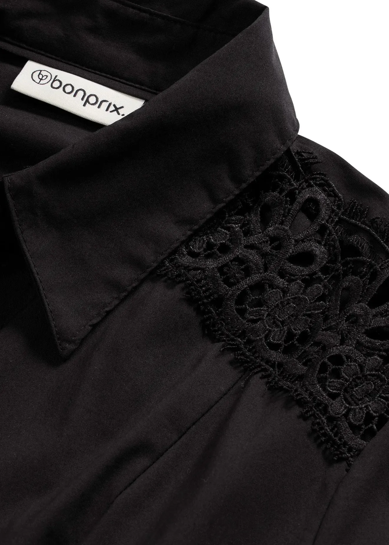 Femme bonprix Tailles Petite|Robes|Robe-chemise avec dentelle et lien à nouer