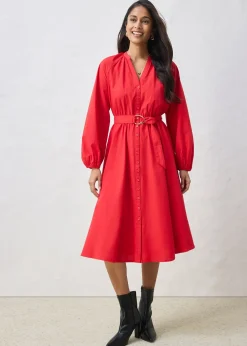 Femme bonprix Premium|Robes|Robe-chemise en coton et soie avec ceinture