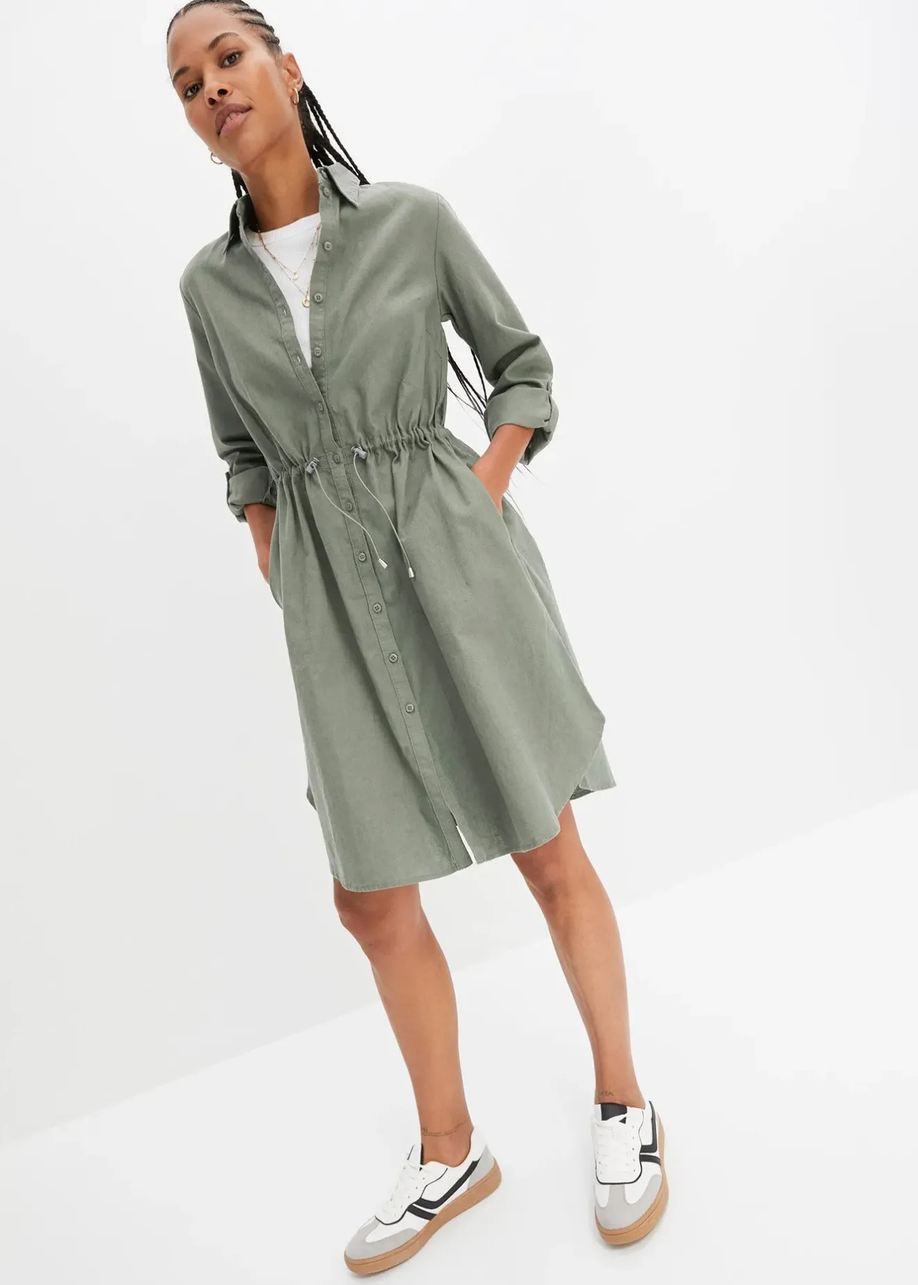 Femme bonprix Robes|Robe-chemise en lin et coton