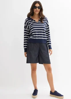 Femme bonprix Shorts|Pantalons|Short à taille élastiquée, avec du lin rafraîchissant