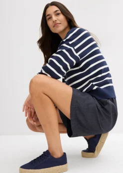 Femme bonprix Shorts|Pantalons|Short à taille élastiquée, avec du lin rafraîchissant