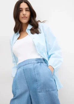 bonprix Short à taille élastiquée, avec du lin rafraîchissant|Femme Shorts|Pantalons