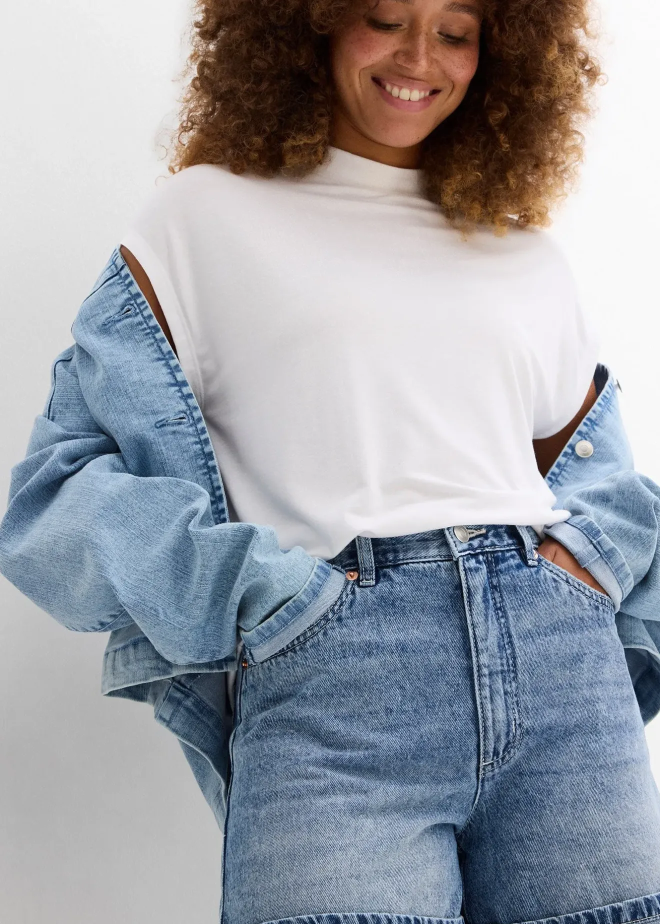 Femme bonprix Shorts|Jeans|Short en jean taille haute, peu extensible