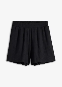 Femme bonprix Shorts|Pantalons|Short en jersey texturé à taille haute élastiquée