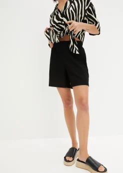 Femme bonprix Shorts|Pantalons|Short en jersey texturé à taille haute élastiquée