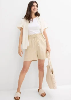 Femme bonprix Shorts|Pantalons|Short en lin mélangé