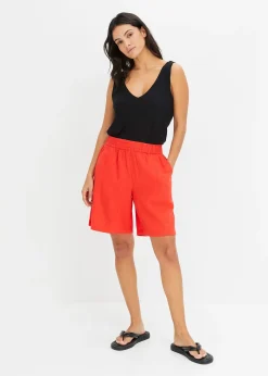 bonprix Short en lin mélangé avec taille élastiquée|Femme Shorts|Pantalons