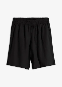 Femme bonprix Shorts|Pantalons|Short en lin mélangé avec taille élastiquée