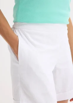Femme bonprix Shorts|Pantalons|Short en lin mélangé, taille élastiquée