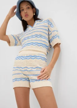 Femme bonprix Shorts|Pantalons|Short en maille aérienne coton et lin