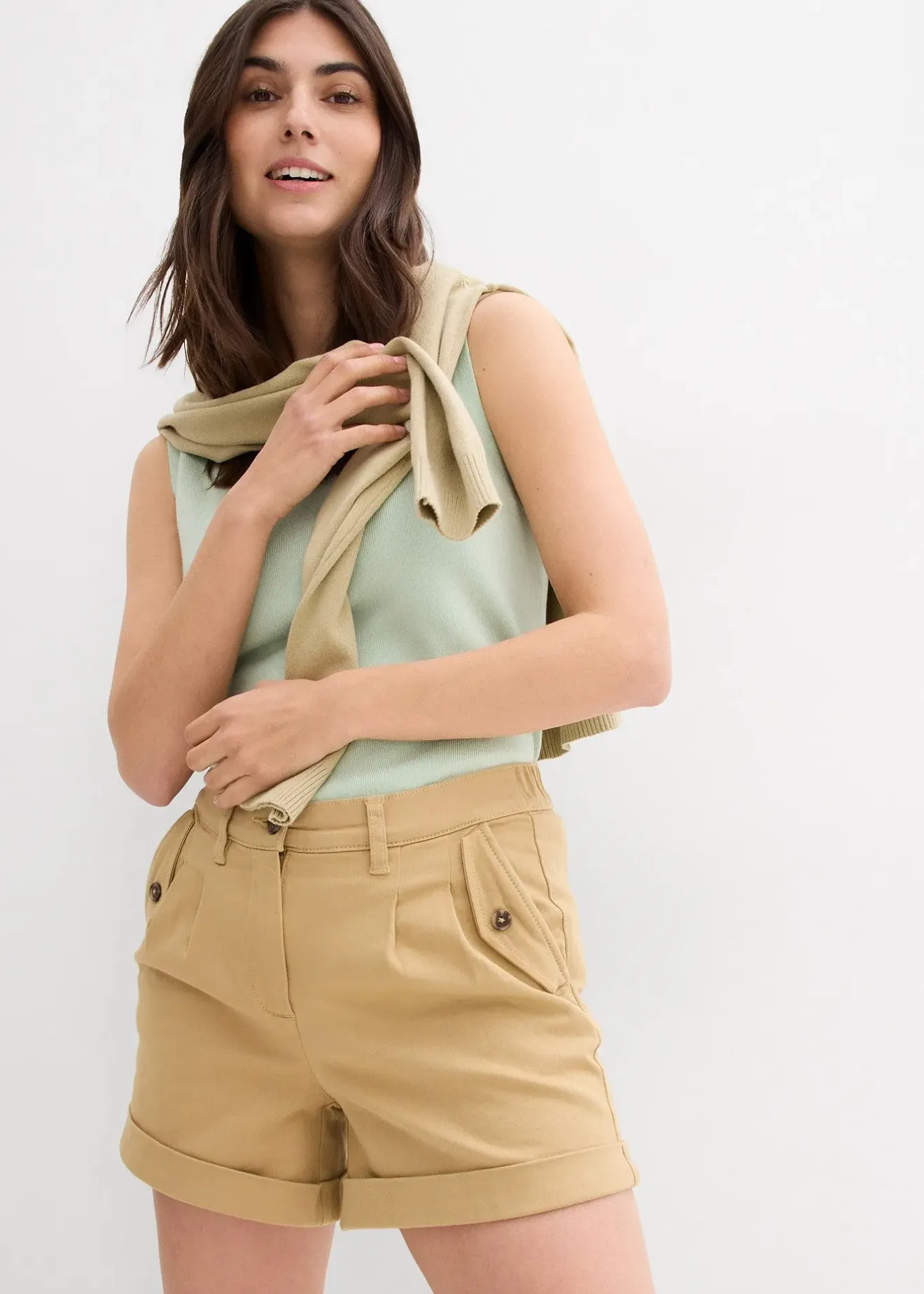 bonprix Short en twill, taille haute|Femme Shorts|Pantalons