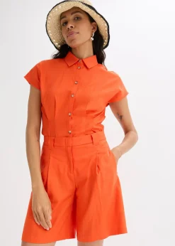 Femme bonprix Shorts|Pantalons|Short léger en lin mélangé