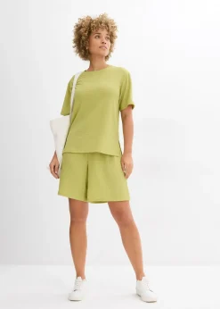 Femme bonprix Deux Pièces & Ensembles|Shorts|Short taille élastiquée en crêpe gaufré