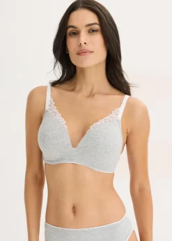 bonprix Soutien-gorge à coques, sans armatures, en coton et dentelle|Femme Lingerie Coton|Soutiens-Gorge