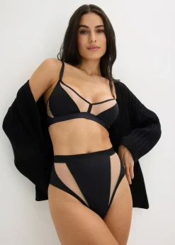 Femme bonprix Dessous|Bas|String taille haute à empiècement transparents
