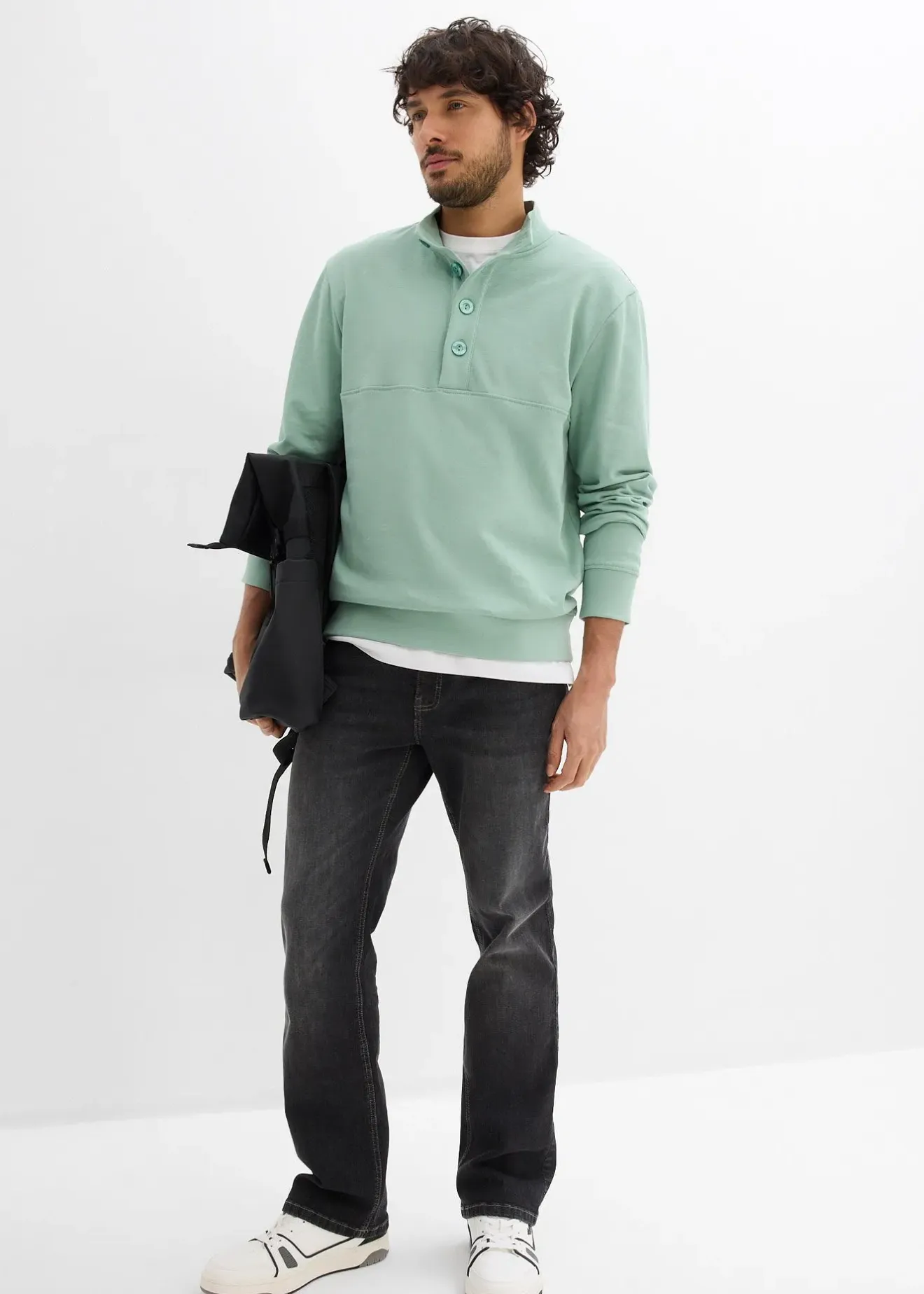 bonprix Sweat à col boutonné 100% coton|Homme Sweats