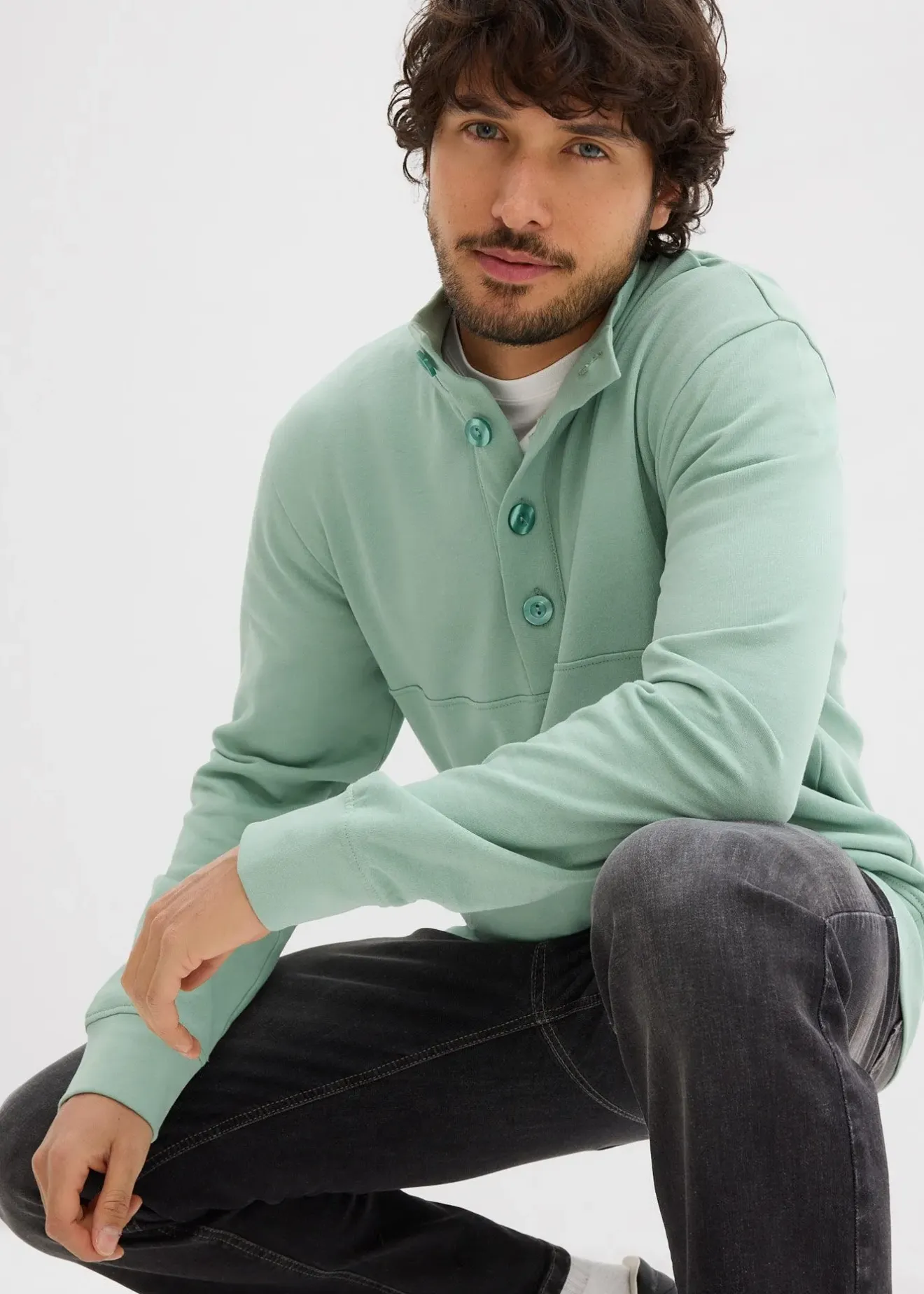 bonprix Sweat à col boutonné 100% coton|Homme Sweats