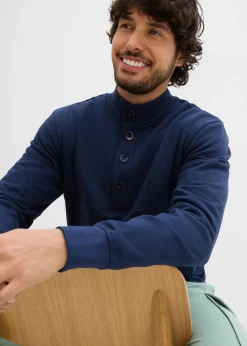 Homme bonprix Sweats|Sweat à col boutonné 100% coton