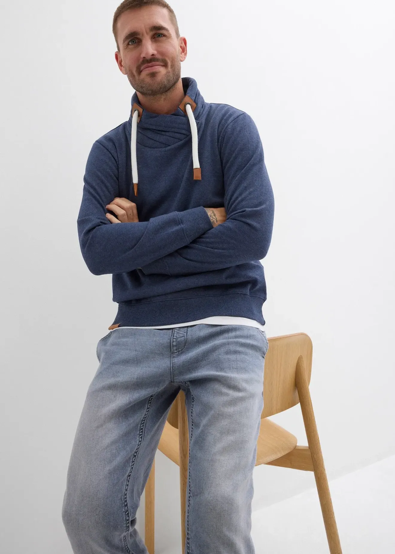 bonprix Sweat à col châle et détails enduits|Homme Sweats