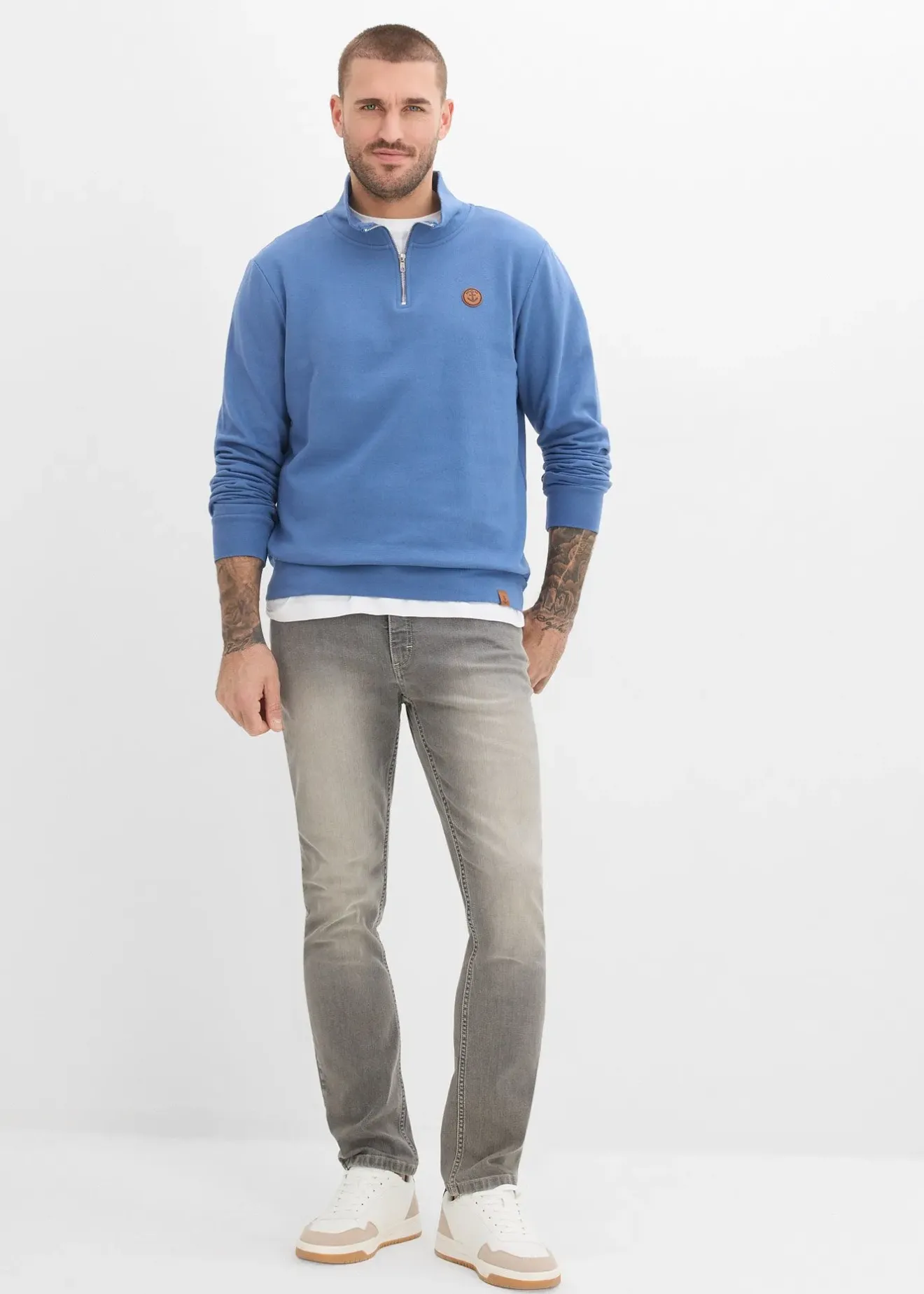 Homme bonprix Sweats|Sweat à col zippé 100% coton